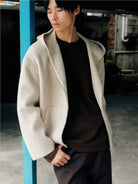 ROYA Cashmere Wool Hooded Short Coat in White - On Model