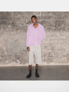 TRIANGLE PROJECT Faux Mink Zip Up Hooded Jacket in Lavender - On Model