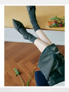 Simple Project Irregular Ribbed Crew Socks in Charcoal - On Model