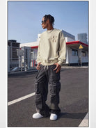 MEDM Oversized Logo Crewneck Sweatshirt in Beige