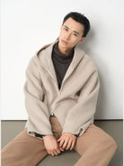 ROYA Cashmere Wool Hooded Short Coat in White - On Model