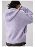 Simple Project Hooded Wool Blend Cardigan in Lavender - On Female Model