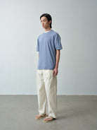 ROYA Cashmere Cotton Blend Knit T Shirt in Sky Blue - On Model