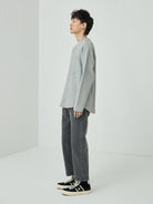 NANS Webbing Strap Pocket Long Sleeve Tee in Gray - On Model