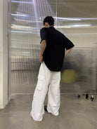 NeverSeez Accordion Pocket Wide Leg Cargo Pants in Black