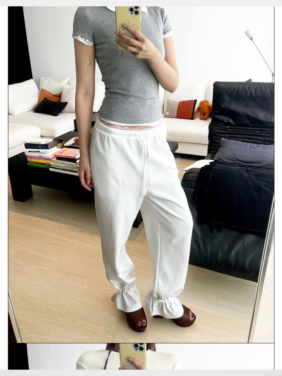 RARELY ALIKE Hourglass Cotton Crew Neck Tee in Gray - On Model