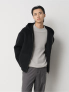 ROYA Cashmere Wool Hooded Short Coat in Black - On Model