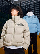 MEDM Embroidered Down Puffer Jacket in Cream - On Mixed Models