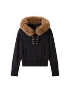 THELIGHT OFFICIAL Detachable Fur Collar Ruffle Jacket in Gray