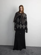 RandomPiece Distressed Argyle Alpaca Blend Sweater in Black - On Model