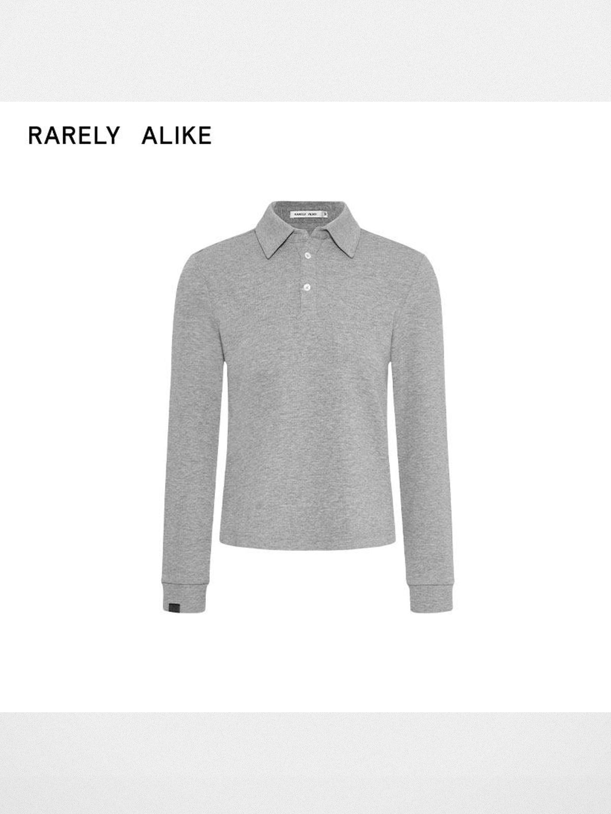RARELY ALIKE Side Slit Long Sleeve Polo in Gray