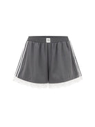 PUKI Lace Hem Track Shorts in Gray