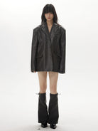 THELIGHT OFFICIAL Washed Faux Leather Blazer Leg Warmers in Black - On Model