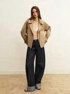 PUKI Rhinestone Cuff Curved Leg Jeans in Blue - On Model