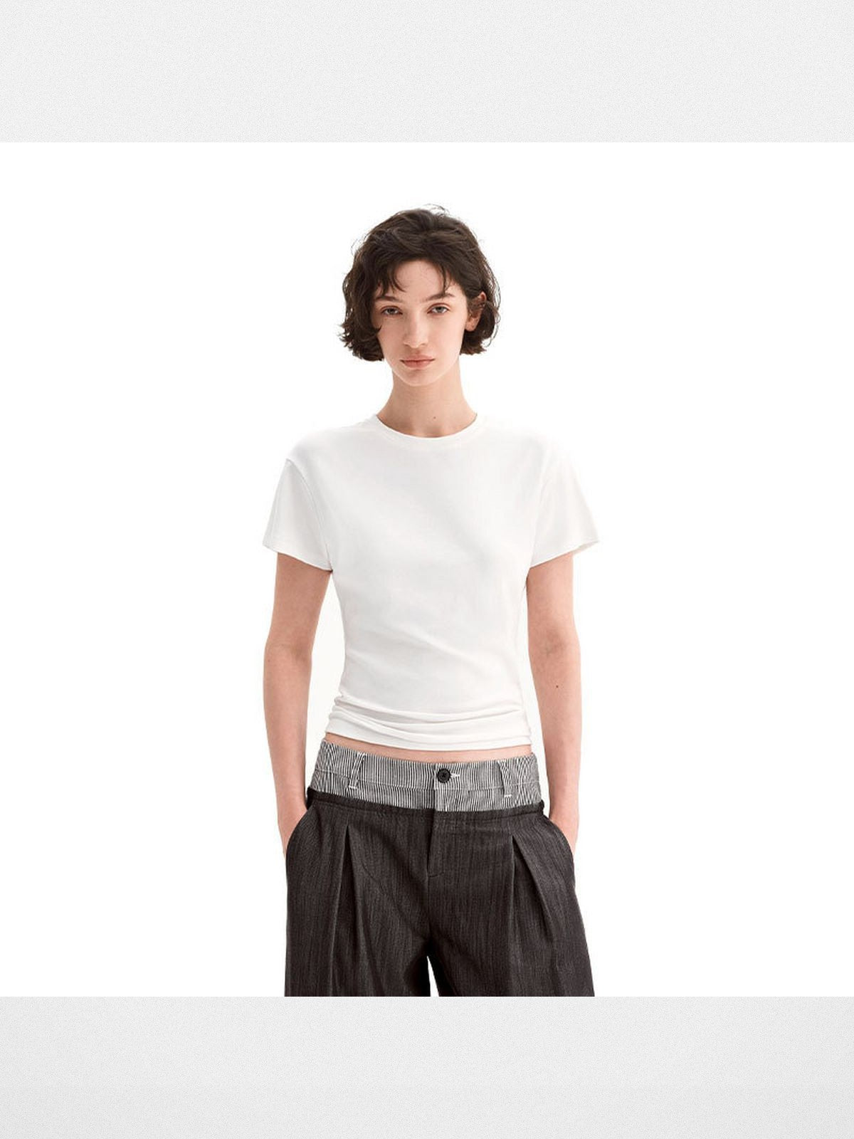 PUKI Structured Shoulder Lyocell Tee in White - On Model