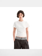PUKI Structured Shoulder Lyocell Tee in White - On Model