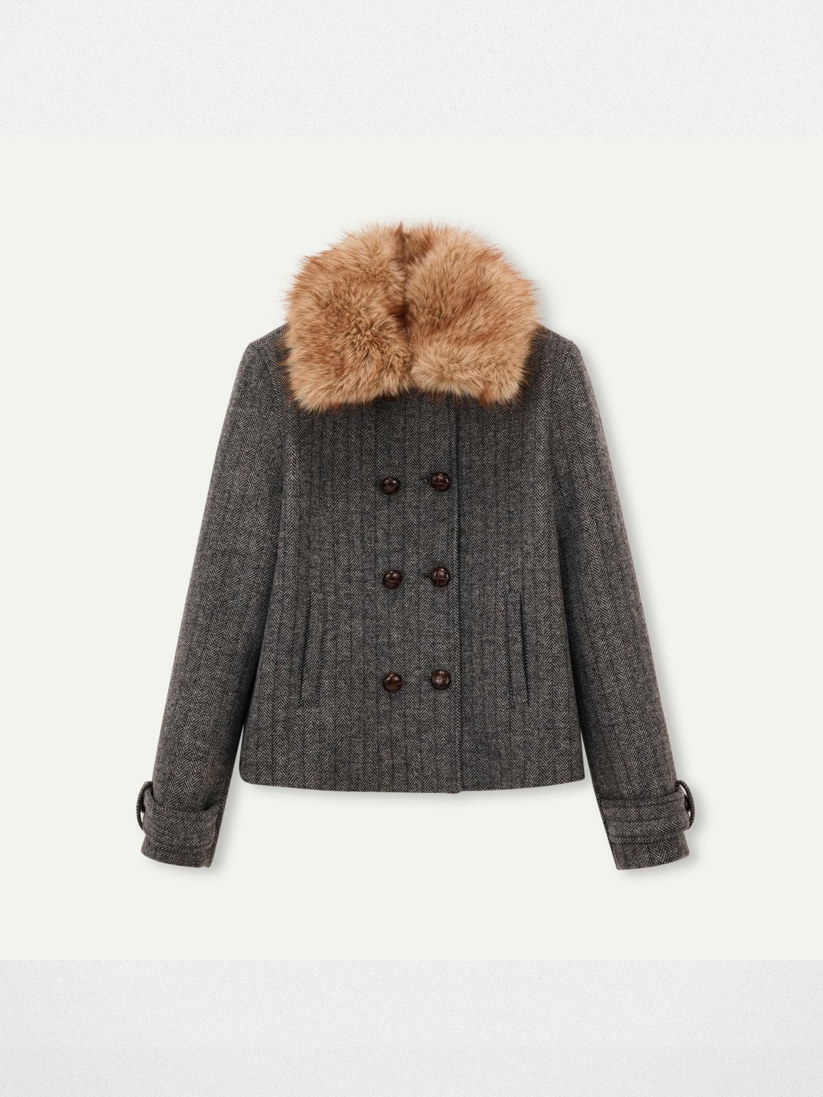 PUKI Herringbone Wool Blend Coat in Gray