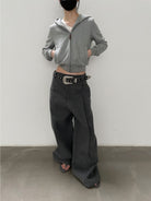 FaxCopyExpress Cropped Fleece Lined Zip Hoodie in Gray - On Model