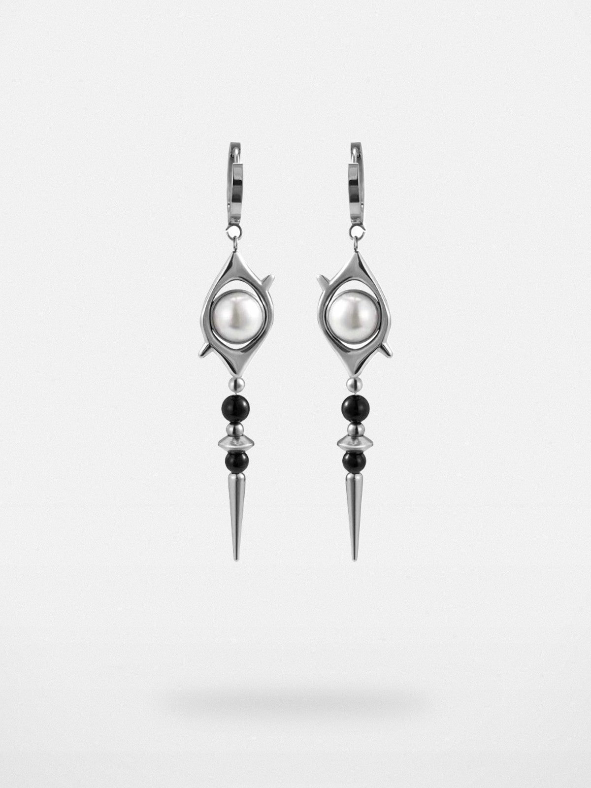 BLACKHEAD Pearl Eye Spike Drop Earrings in Silver