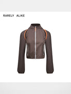 RARELY ALIKE Detachable Sleeve Nylon Jacket in Brown