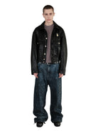 UNKNOWNWORLD Cropped Padded Horsehide Leather Jacket in Black - On Male Model