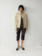 RandomPiece Micro Wrinkle Cropped Equestrian Pants in Black - On Model