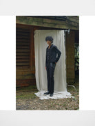 Retro21 Fringe Trim Shirt Jacket in Black - On Male Model