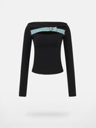 PUKI Buckled Denim Off Shoulder Top in Black