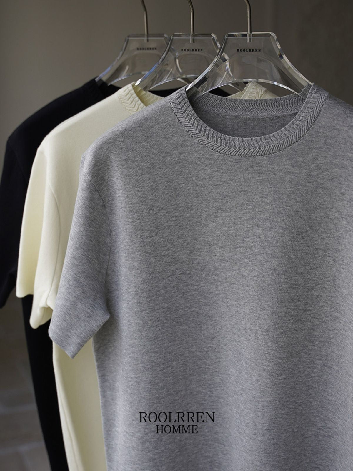 Roolrren Homme Cotton Acetate Cable Collar Knit in Gray