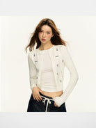 Ariseism Puppy Embroidered Knit Cardigan in White - On Model