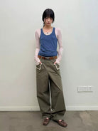 NeverSeez Beaded Lyocell Wool Tank Top in Khaki - On Model