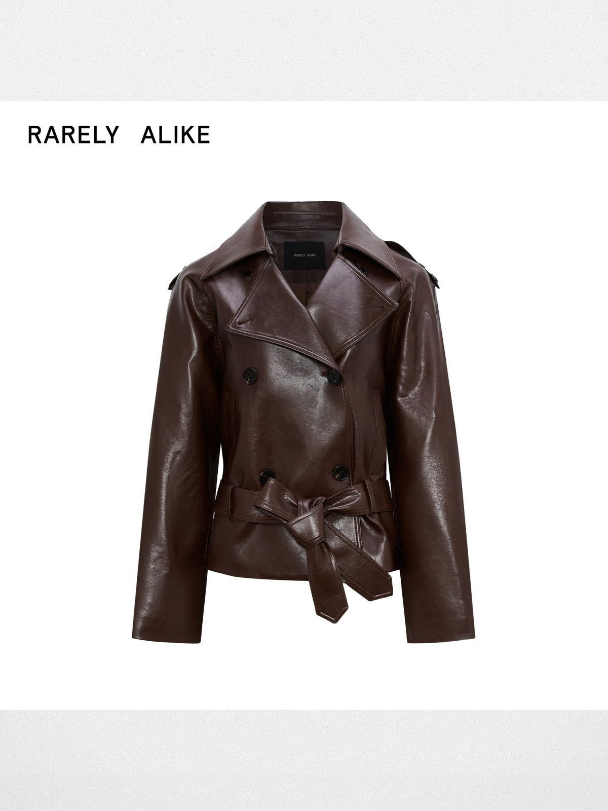 RARELY ALIKE Belted Faux Leather Jacket in Coffee