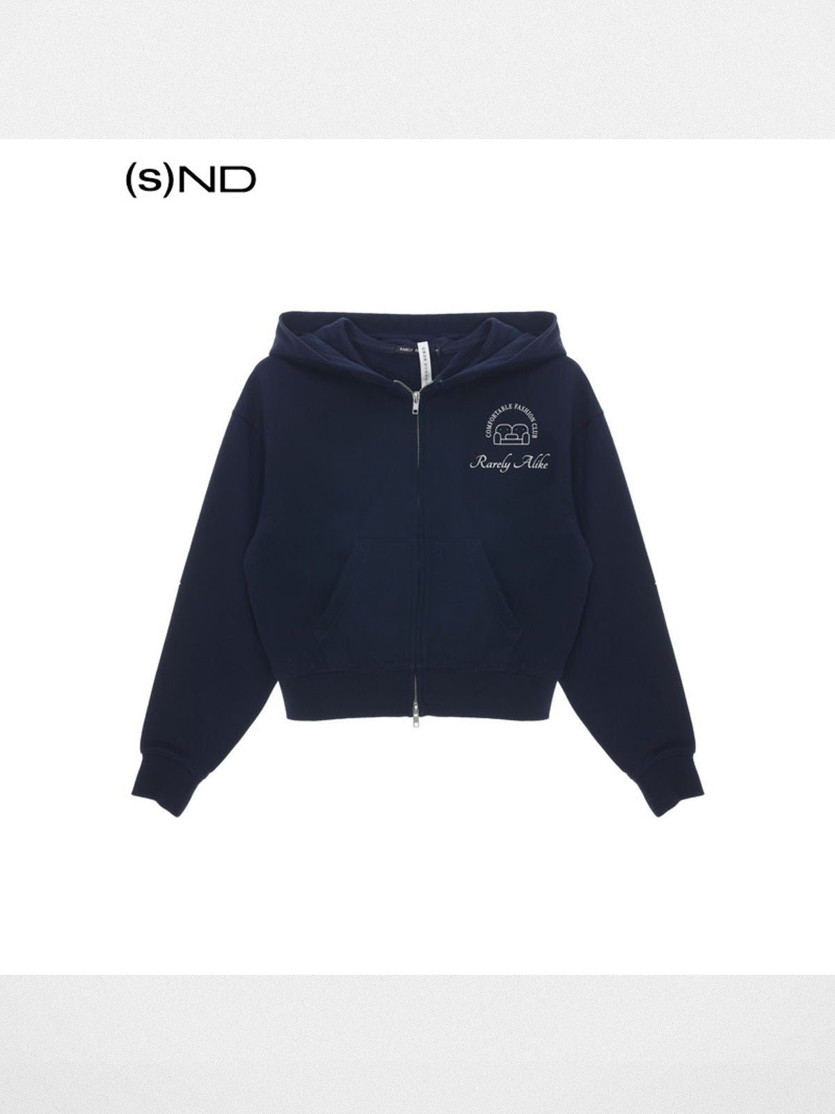 RARELY ALIKE Logo Print Zip Up Hoodie in Navy Blue