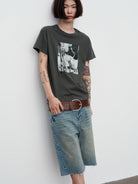 RandomPiece Dog Graphic Print T Shirt in Olive - On Model