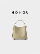HONGU Split Cowhide Bucket Bag in Beige