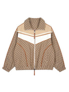 LOSTCTRL Monogram Color Block Track Jacket in Beige
