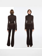 RARELY ALIKE Split Skirt Knit Flared Pants in Brown - On Model