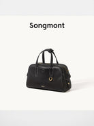 Songmont Contrast Stitch Leather Bowling Bag in Black