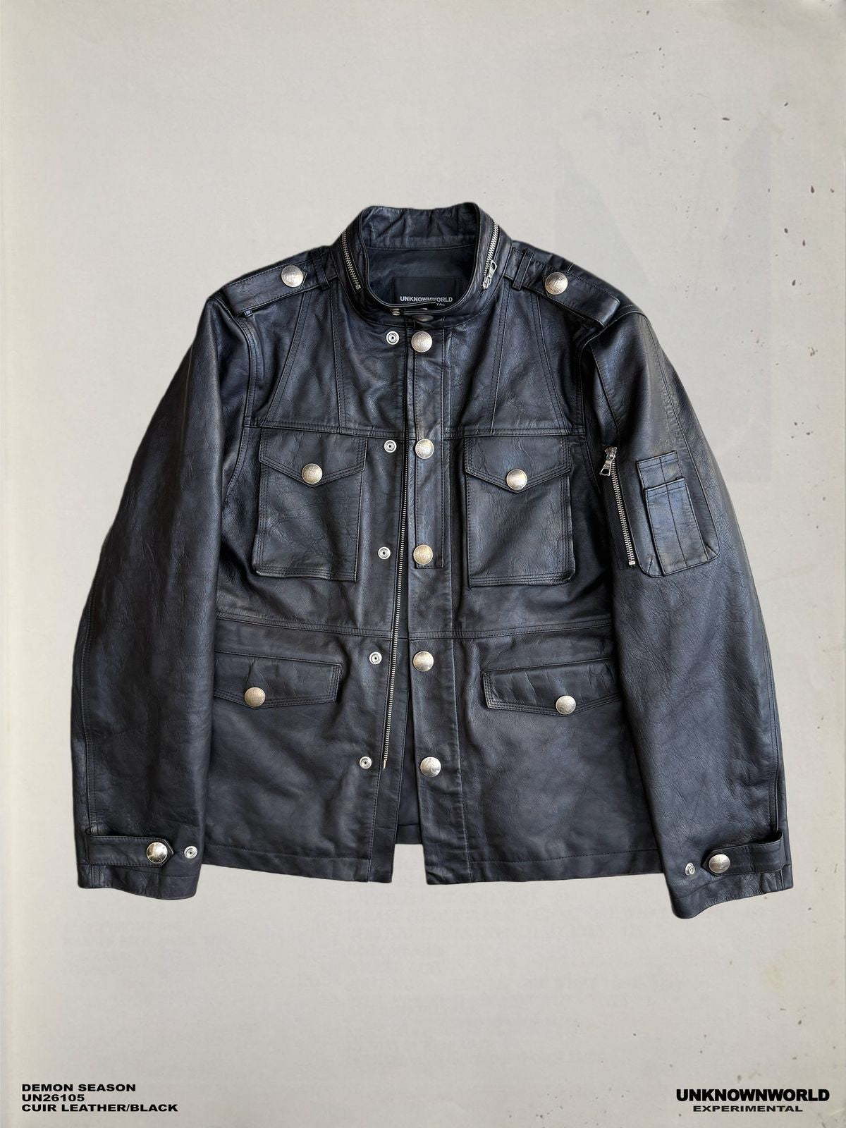 UNKNOWNWORLD Multi Pocket Horsehide Safari Jacket in Black