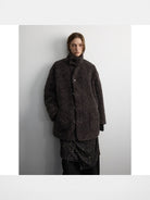 RandomPiece Reversible Faux Shearling Coat in Dark Brown - On Model