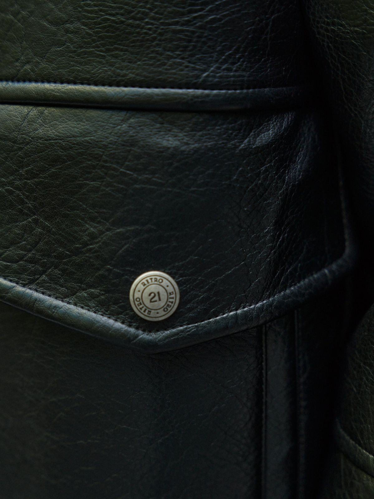 Retro 21 Faux Leather Biker Jacket with Fur Collar in Black - Detail