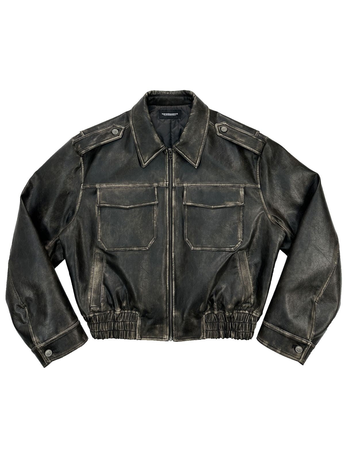 UNKNOWNWORLD Distressed Padded Eco Leather Jacket in Black