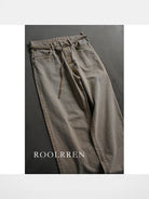 Roolrren Homme Washed Slub Cotton Straight Pants in Off-White