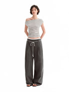 PUKI Double Waistband Suit Pants in Gray - On Model