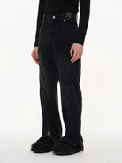 BLINDNOPLAN Washed Multi Zipper Split Panel Jeans in Gray - On Model