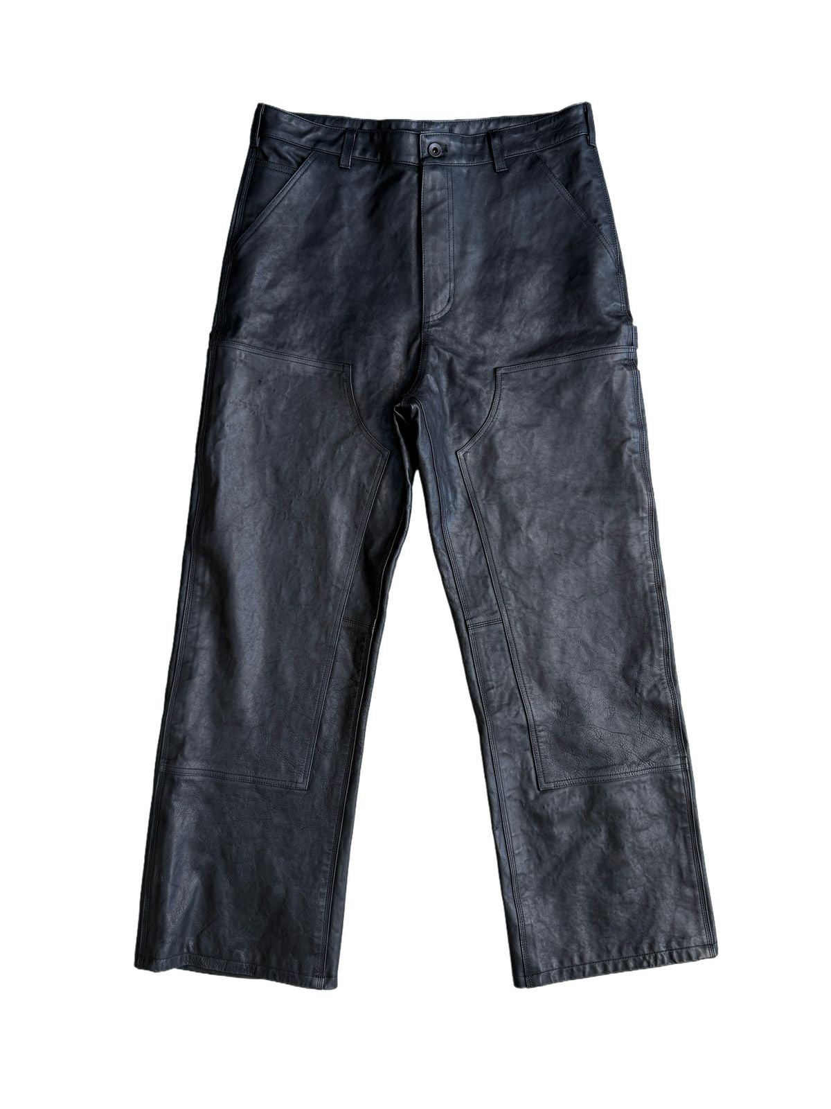 UNKNOWNWORLD Horsehide Double Knee Work Pants in Black