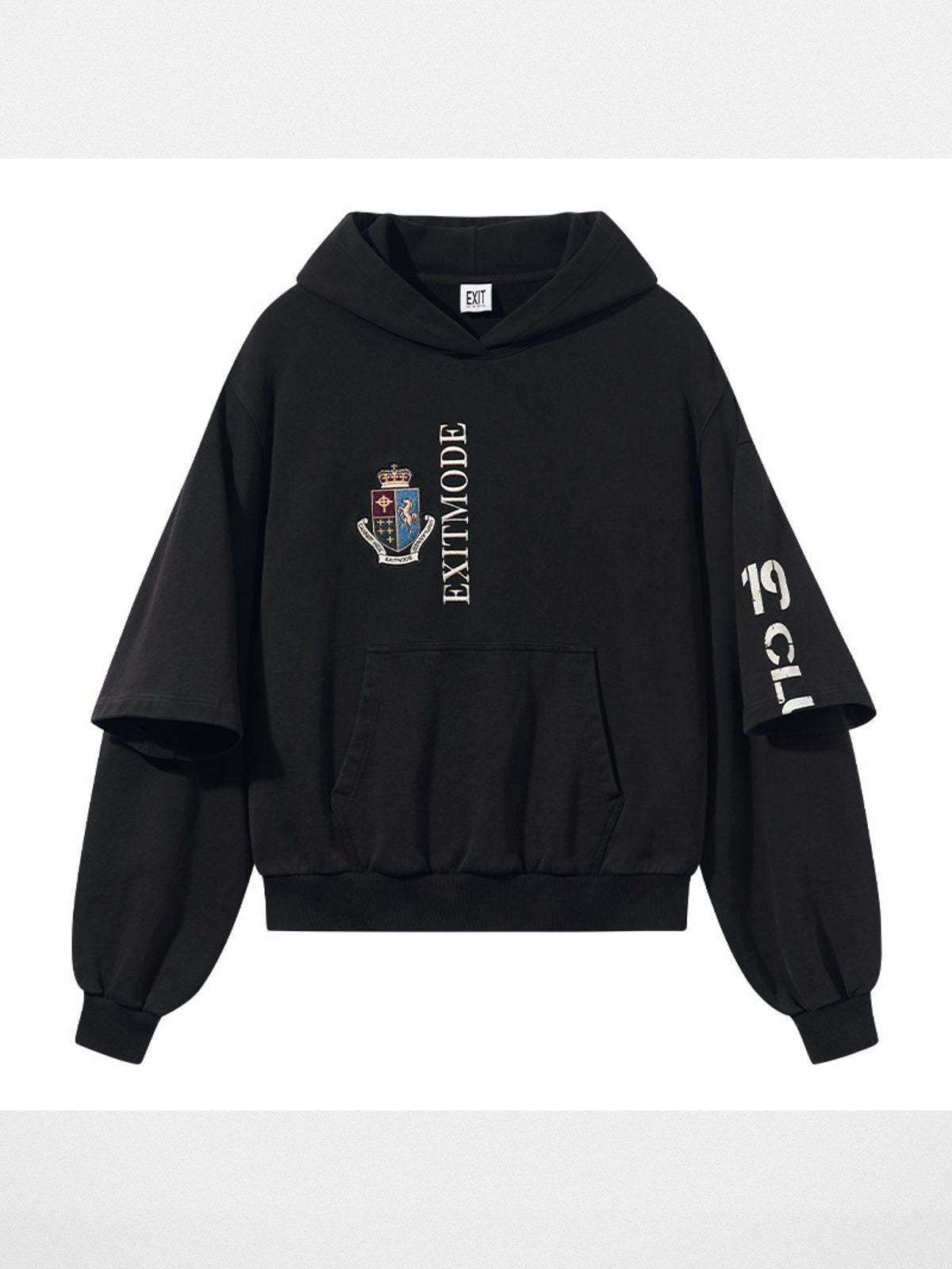 BLINDNOPLAN Washed Layered Sleeve Hoodie in Black