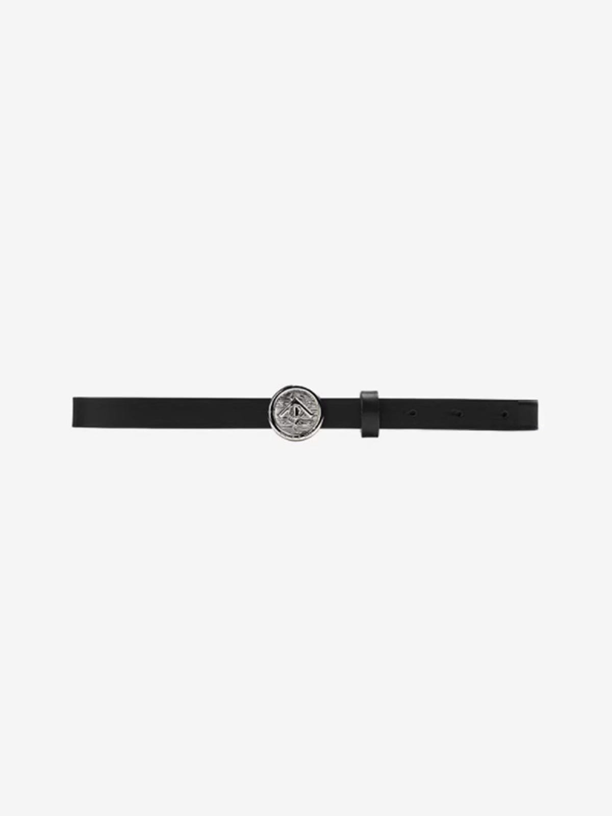 GROTTO Arrow Buckle Leather Thin Belt in Black