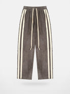 LOSTCTRL Side Snap Suede Track Pants in Beige