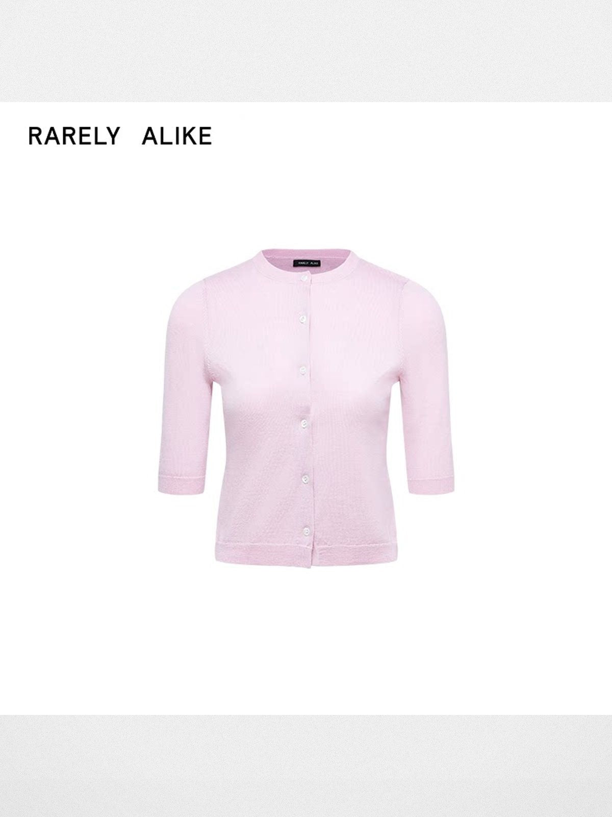 RARELY ALIKE Pure Wool Mid Sleeve Cardigan in Pink